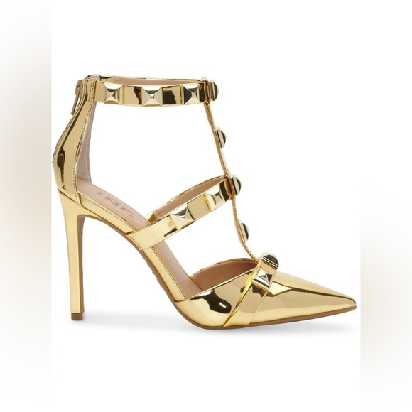 INC Syndia Gold Studded Ankle strap Pumps Sz 5 BNWB - Picture 3 of 6